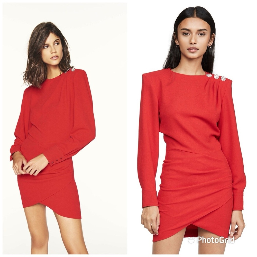 ba&sh Red Mini Dress with Shoulder Embellishments